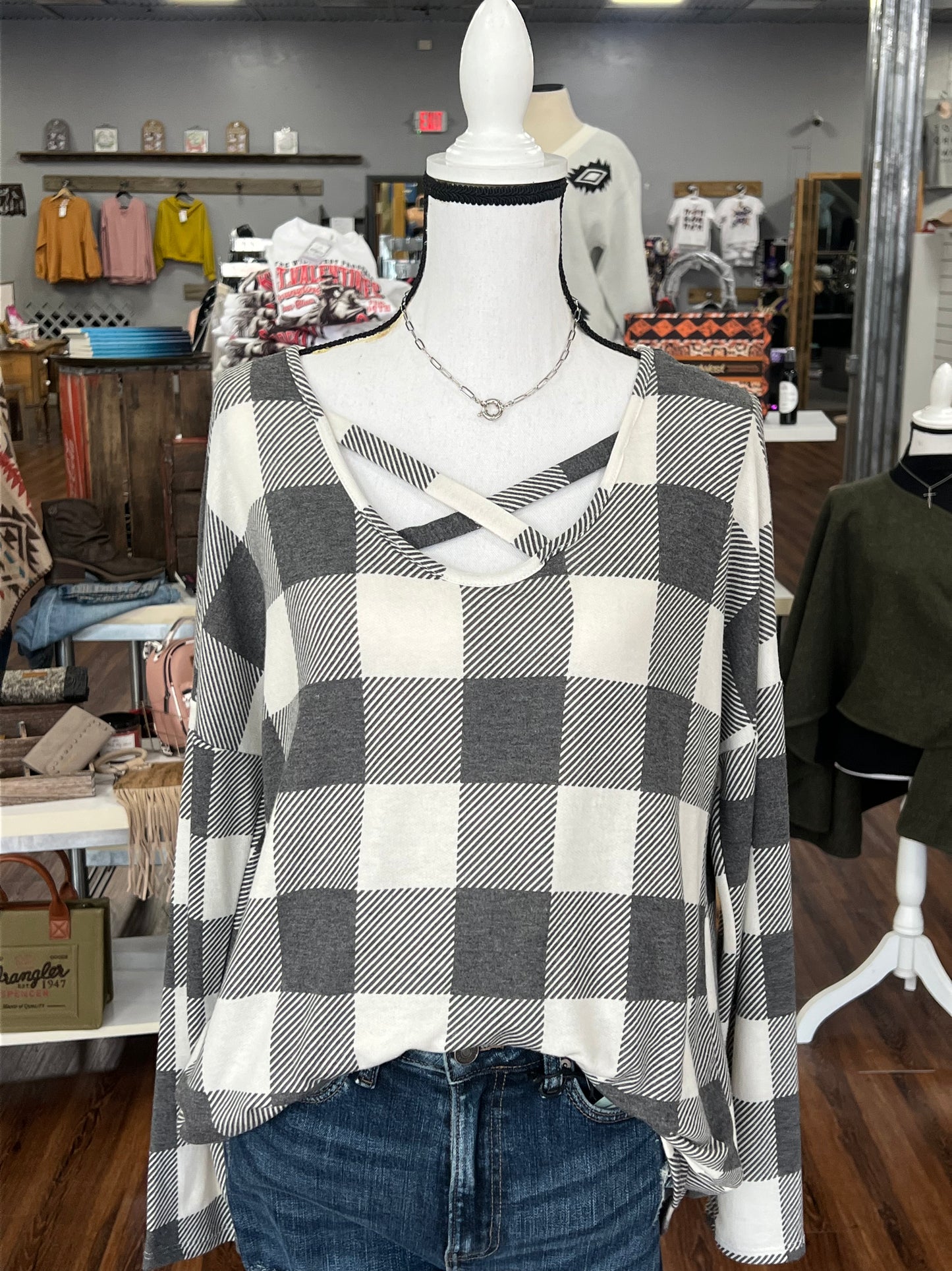 Grey Plaid Top