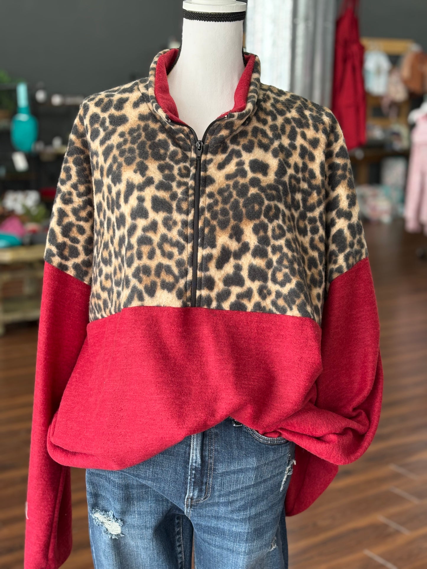 Red & Cheetah Pullover
