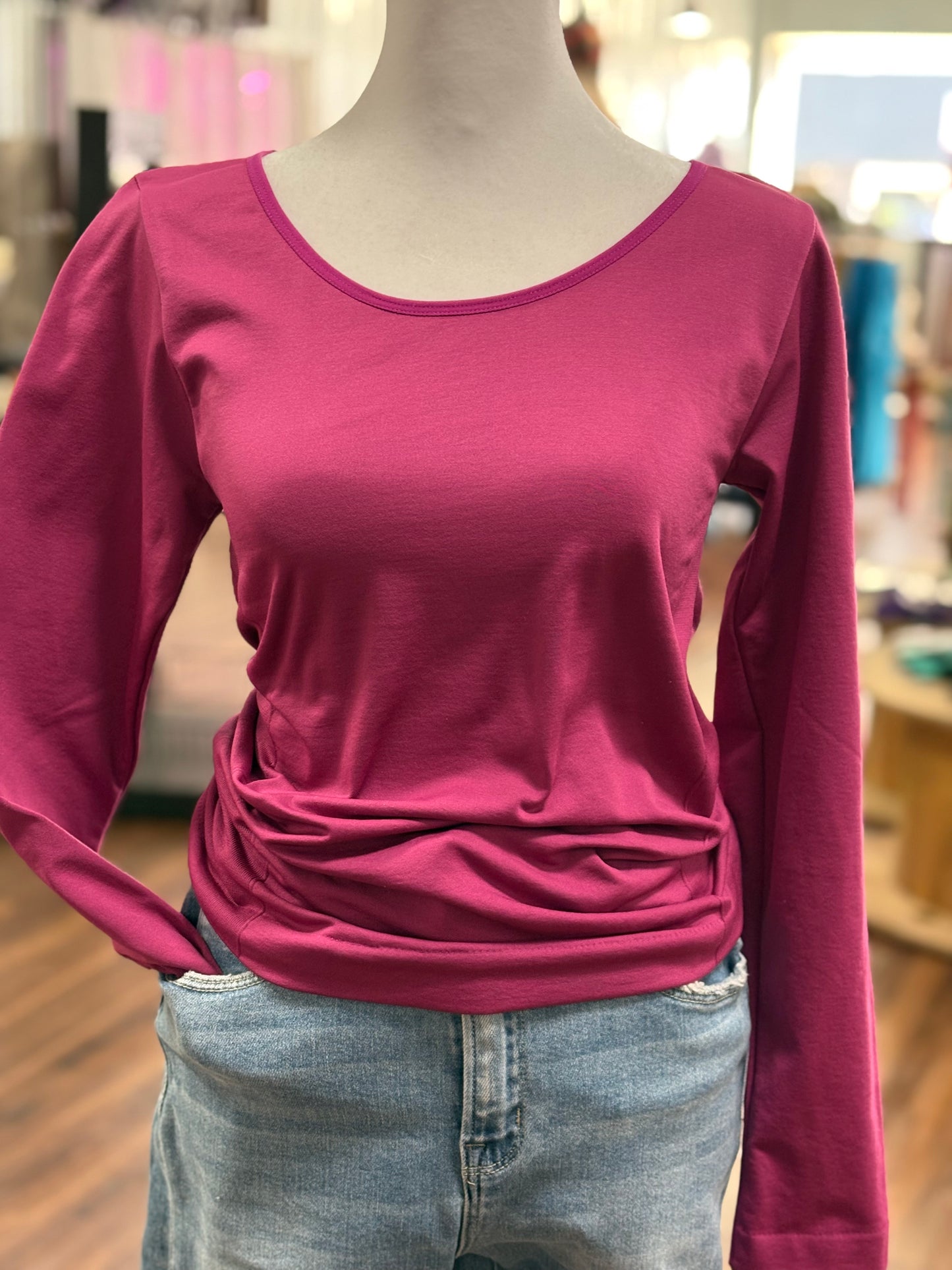 Cerise Fleece Lined Round Neck Long Sleeve