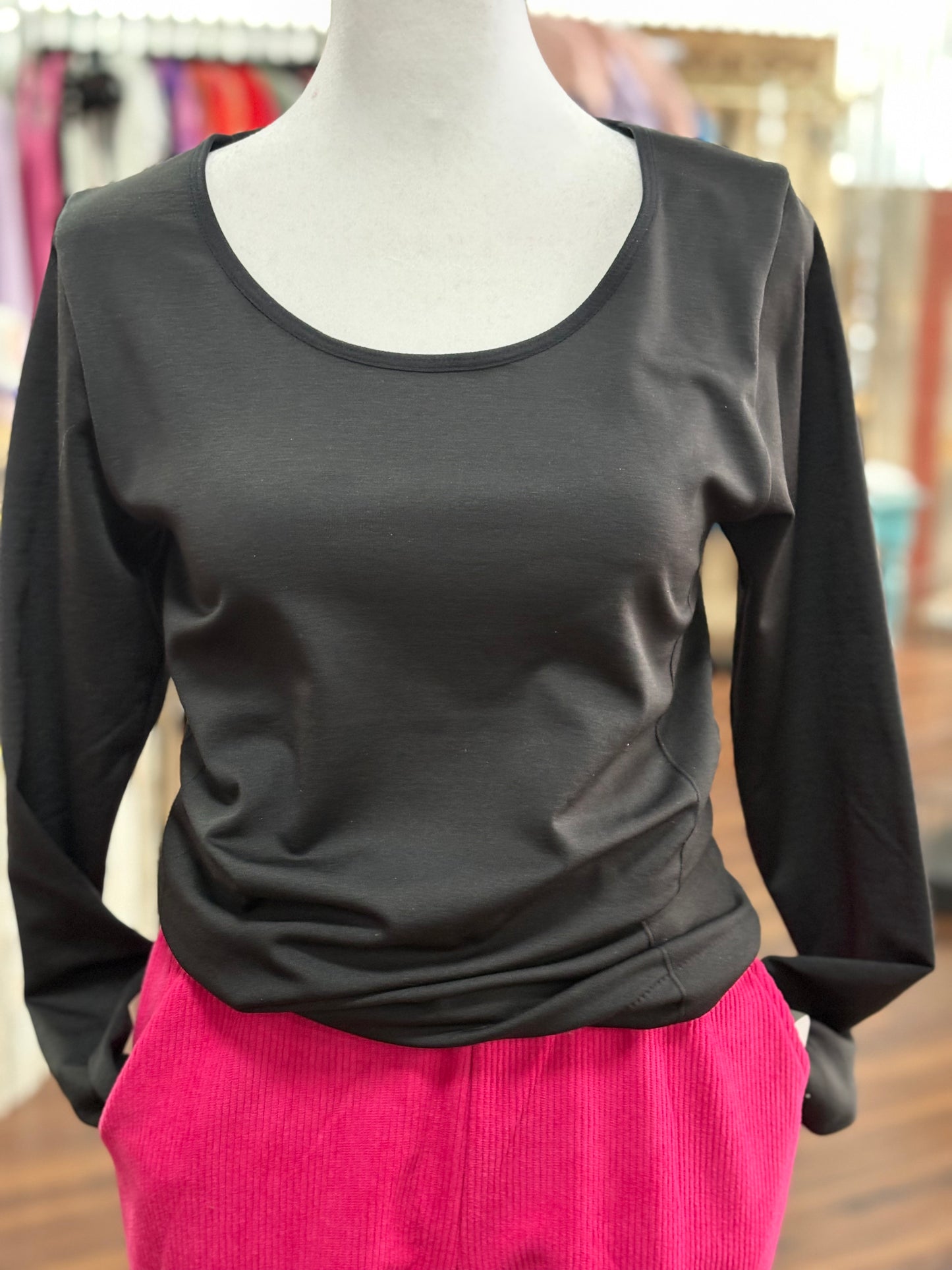 Black Fleece Lined Round Neck Long Sleeve