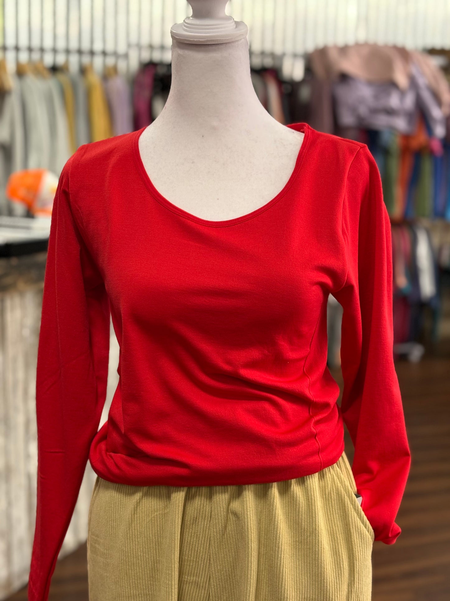Red Fleece Lined Round Neck Long Sleeve