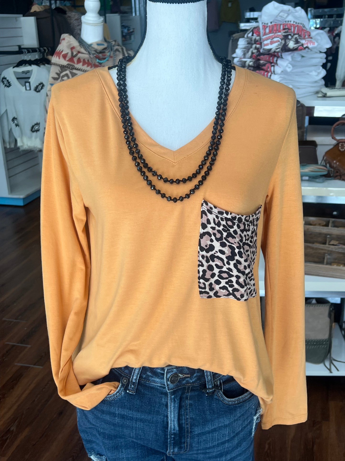Orange Cheetah Pocket Long Sleeve