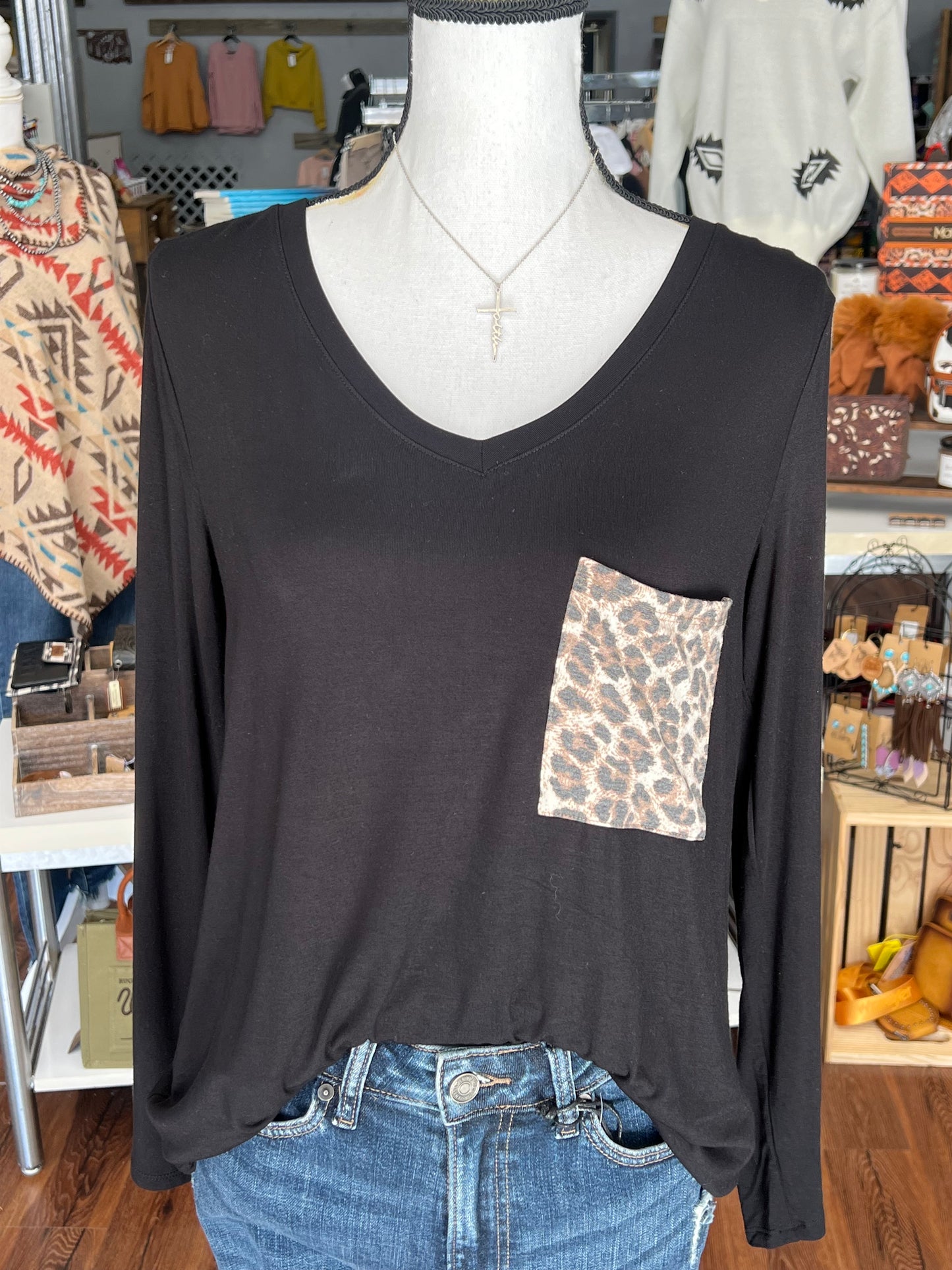 Black Cheetah Pocket Long Sleeve