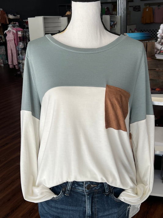 Dusty Blue Pocket Long Sleeve